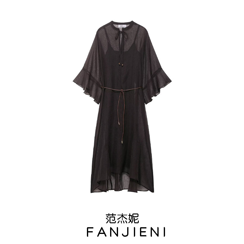 Zr Export Wholesale European and American Style Women's Clothing Fashionable Elegant Versatile Kaftan Belt Dress 1165171