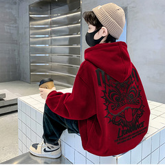 Boys' Casual Hooded Sweatshirt 2024 Spring Edition Dragon New Year Suit for Middle Kids, Spring and Autumn Top Shirt for Boys, Fashion