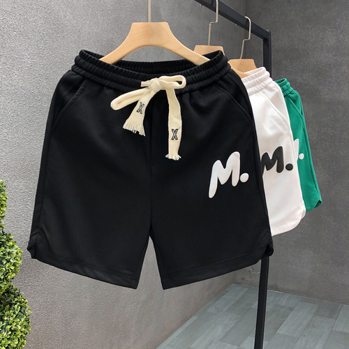 fashion brand lettered shorts men's summer thin casual sports pants quarter straight medium pants loose big pants