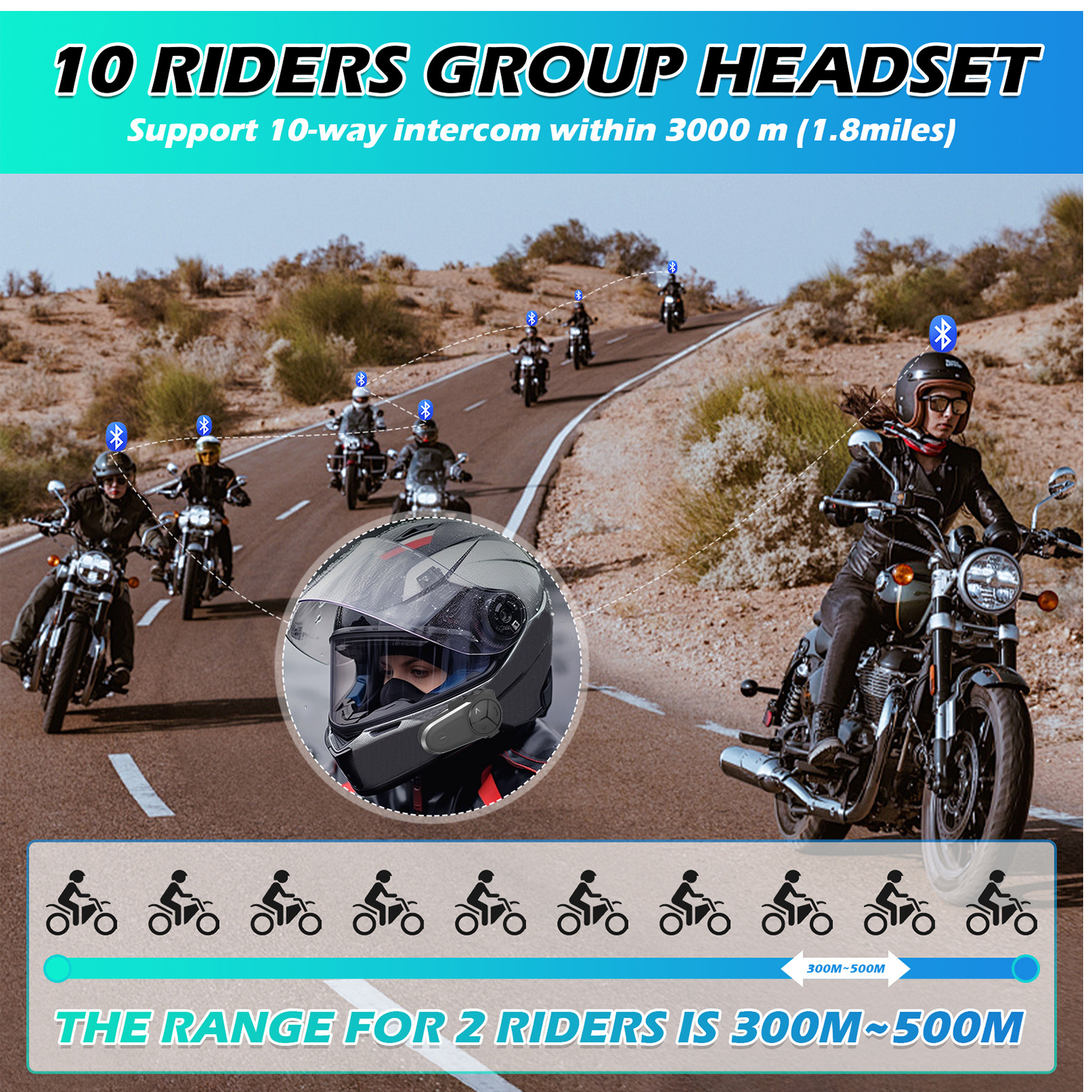 Bt-S5 Dual-Chip Helmet Bluetooth Headset Motorcycle Intercom Headset Helmet Intercom for 3 to 10 People to Communicate Together