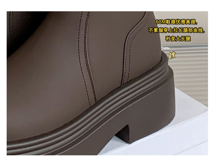 Boot nữ cổ cao lót nhung đế dày da bò giữ ấm mùa đông — Màu nâu ống lớn chi tiết 11