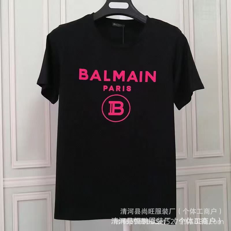 New Trendy Brand Balmain Letter Print Short-Sleeve T-Shirt, Unisex, Loose Fit, Versatile Round Neck Top, Wholesale
