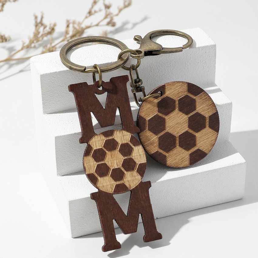 Letter, Basketball, Football Pattern Sports Letter Basketball Football Wood Mother'S Day Unisex Keychain