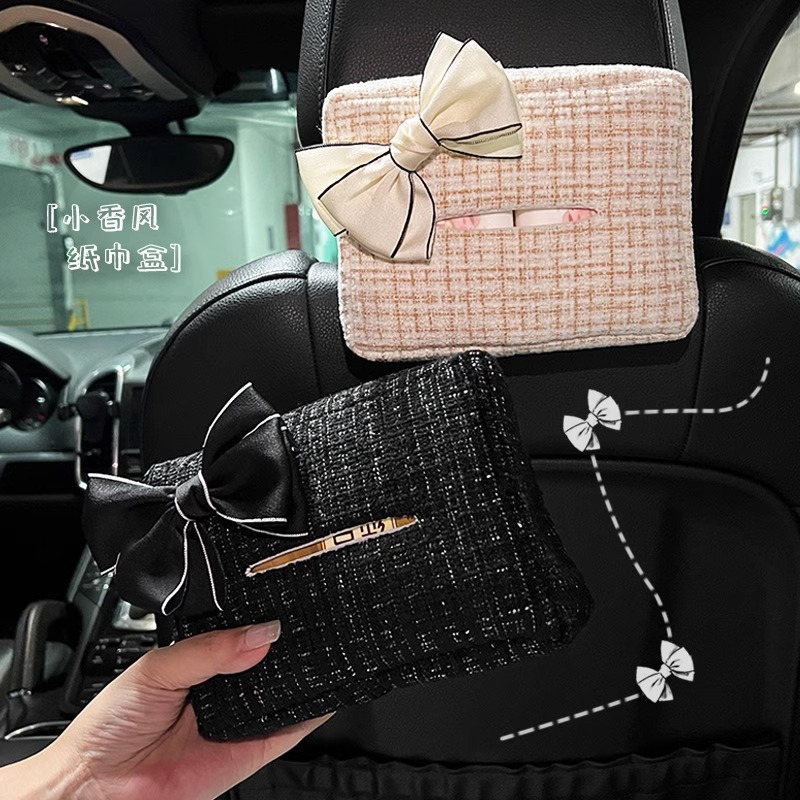 Xiaoxiangfeng caja de almacenamiento de toallas de papel para automóvil colgante lindo arco caja de dibujo para automóvil caja de pañuelos para automóvil multifuncional