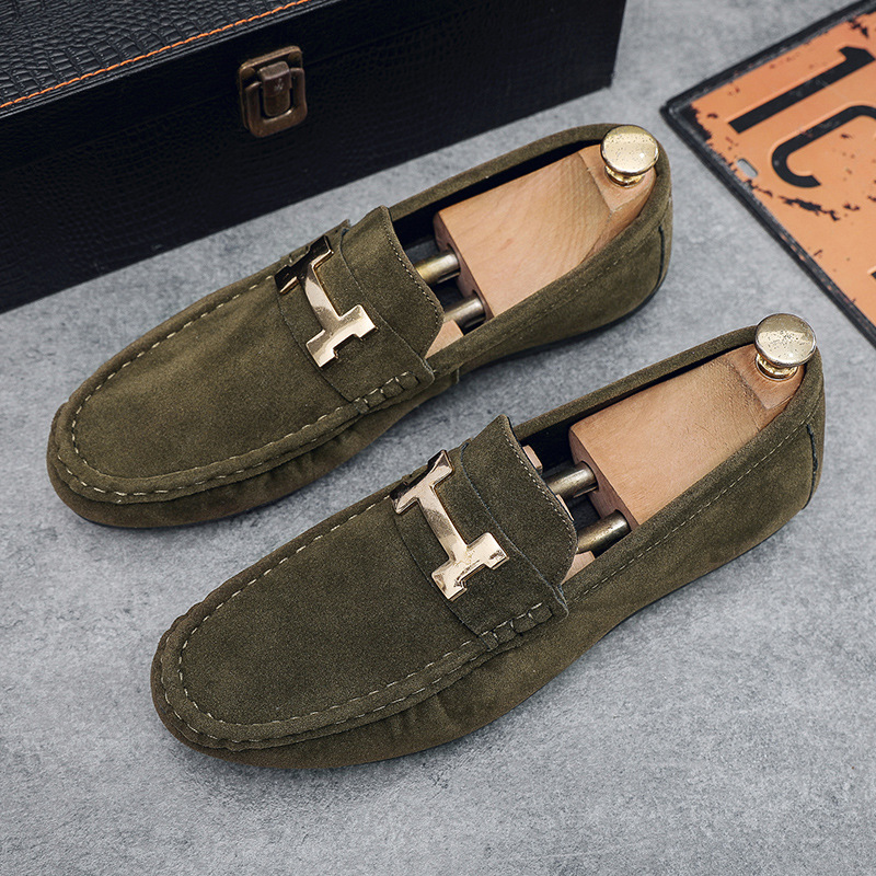 豆豆鞋男2024春季新款絨面休閒懶人鞋軟底輕便開車鞋子英倫商務鞋