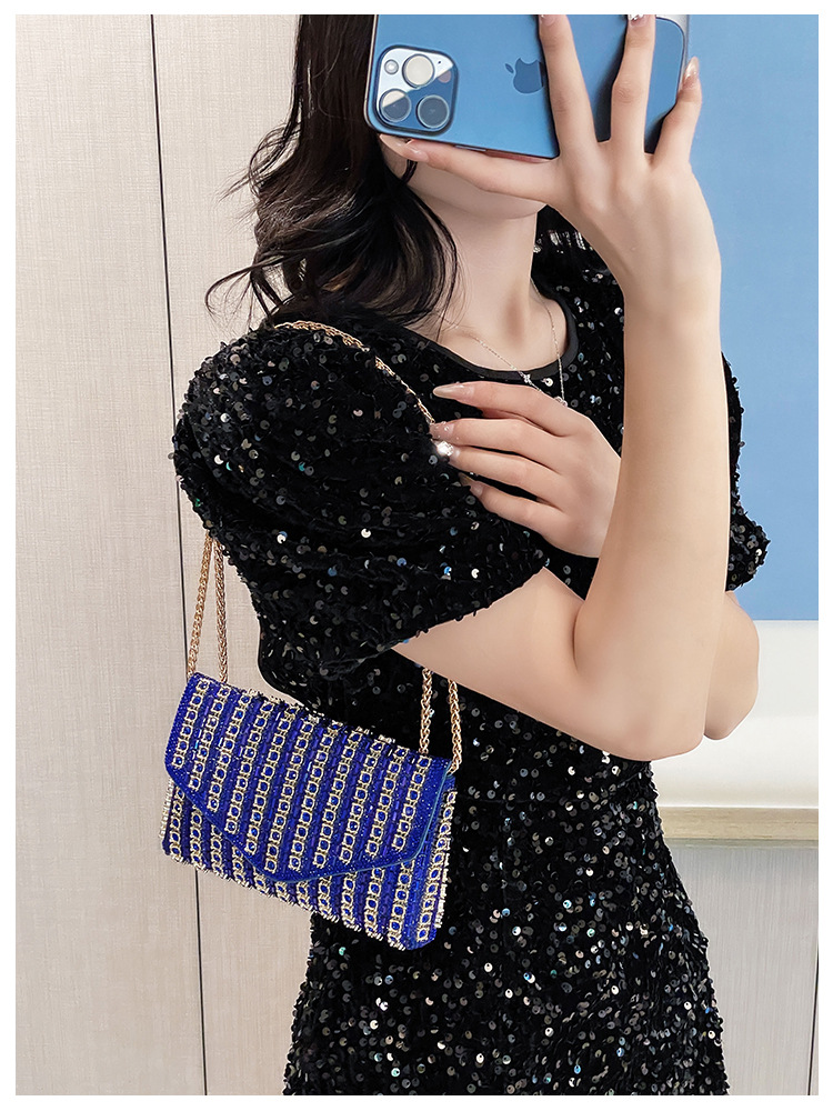 Cross-border bag bestsellers: Women's bag, chain, super shiny diamond-encrusted small square bag, crossbody bag, fashionable and versatile, socialite dinner bag undefined