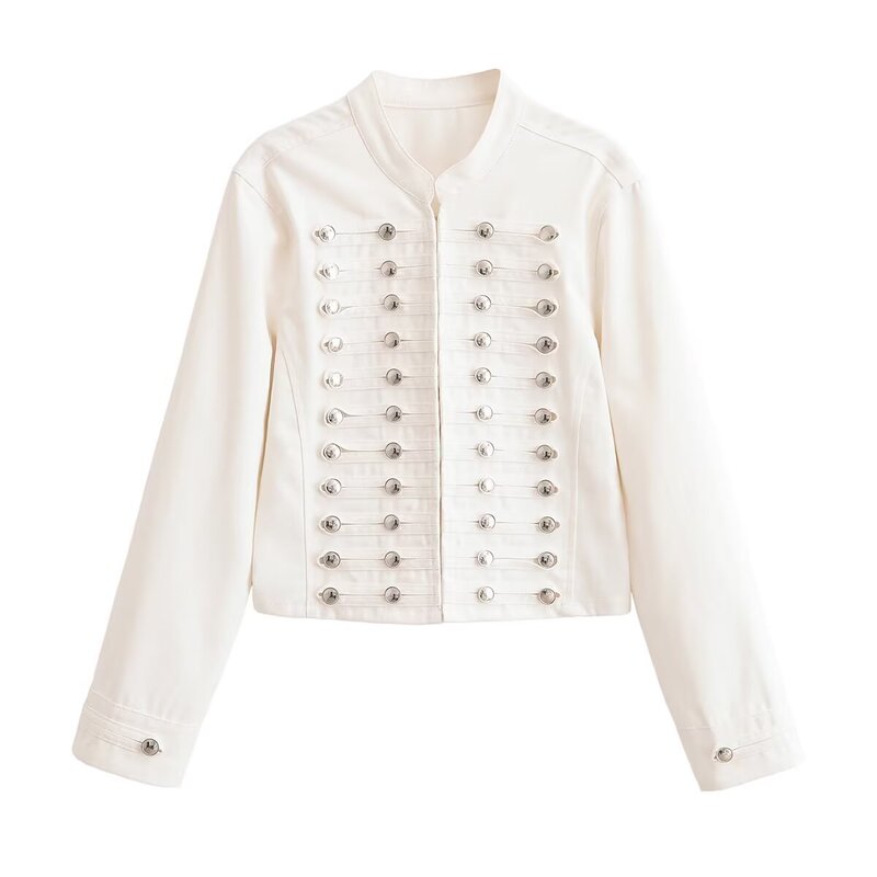 European and American Style Foreign Trade Spring Women's New Fashion Versatile Solid Color Fitted Long-Sleeve Short Denim Jacket