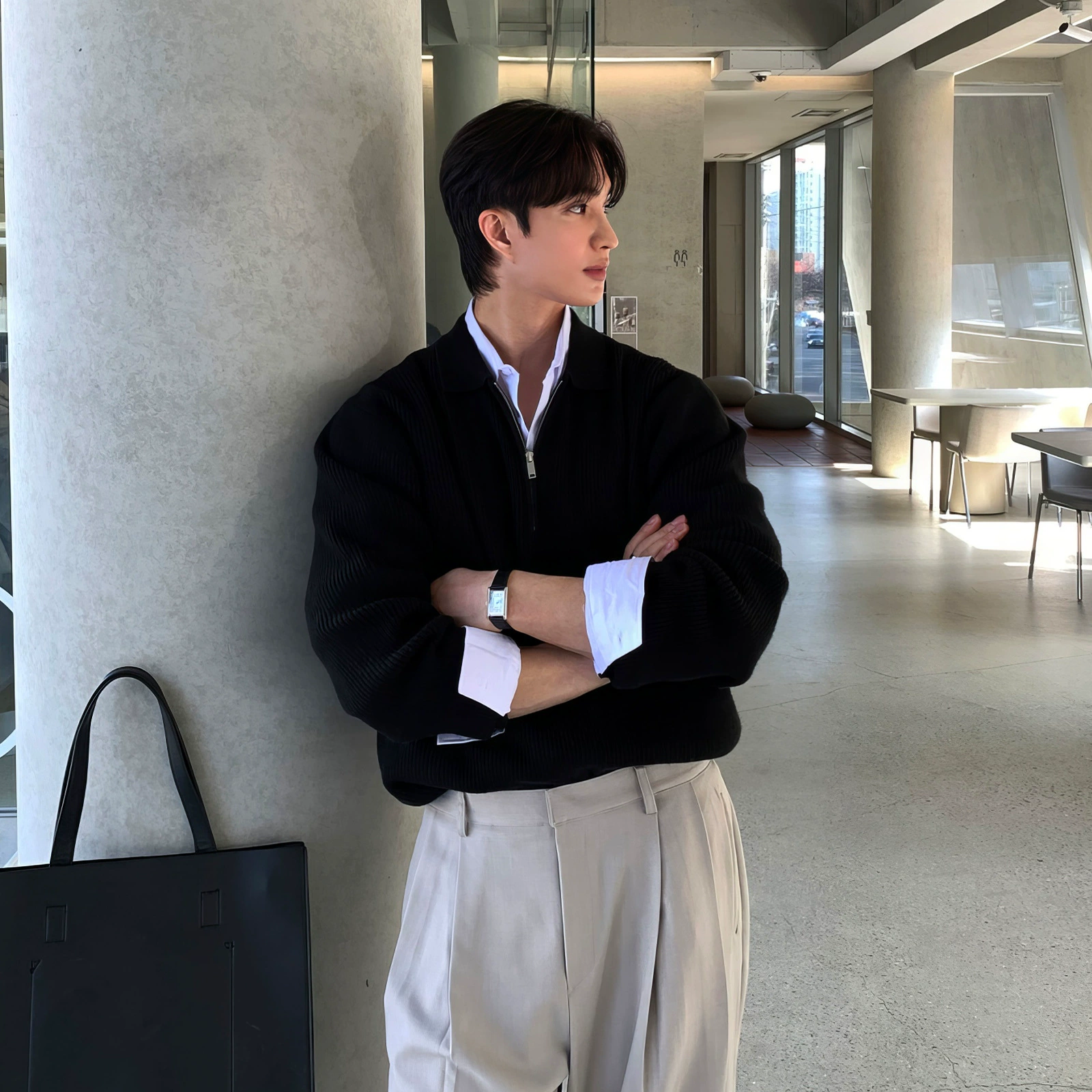 Корейский продвинутый cleanfitPOLO ошейник повседневный новый мужской трикотажный топ с отворотом полузастежкой-молнией