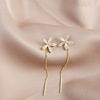Fashionable silver needle, long sophisticated earrings with tassels, internet celebrity, flowered, mid-length