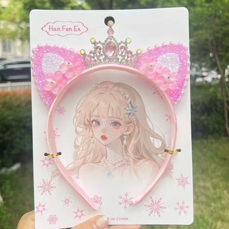 子供のギフト猫耳ヘッドバンドプリンセスエルザクラウンリボン三つ編みヘッドバックルスクールショーパフォーマンスヘアアクセサリー|undefined