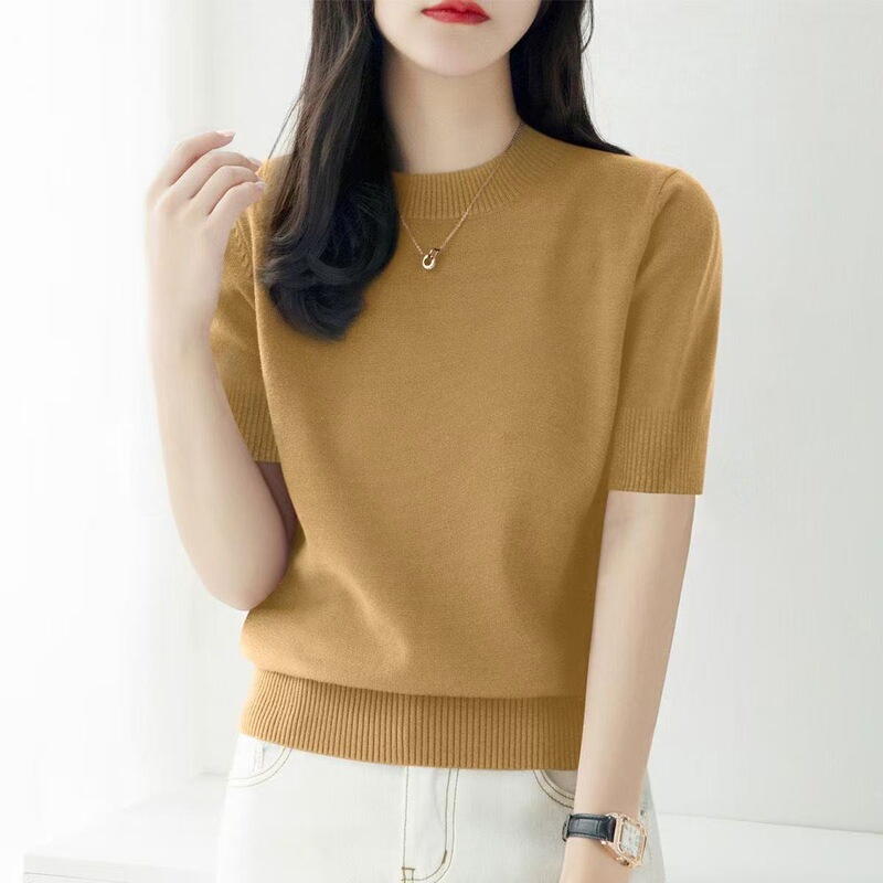100 Clearance Spring/Summer Round Neck Short-Sleeve Loose New Style Base Knit Top Thin T-Shirt Sweater for Women