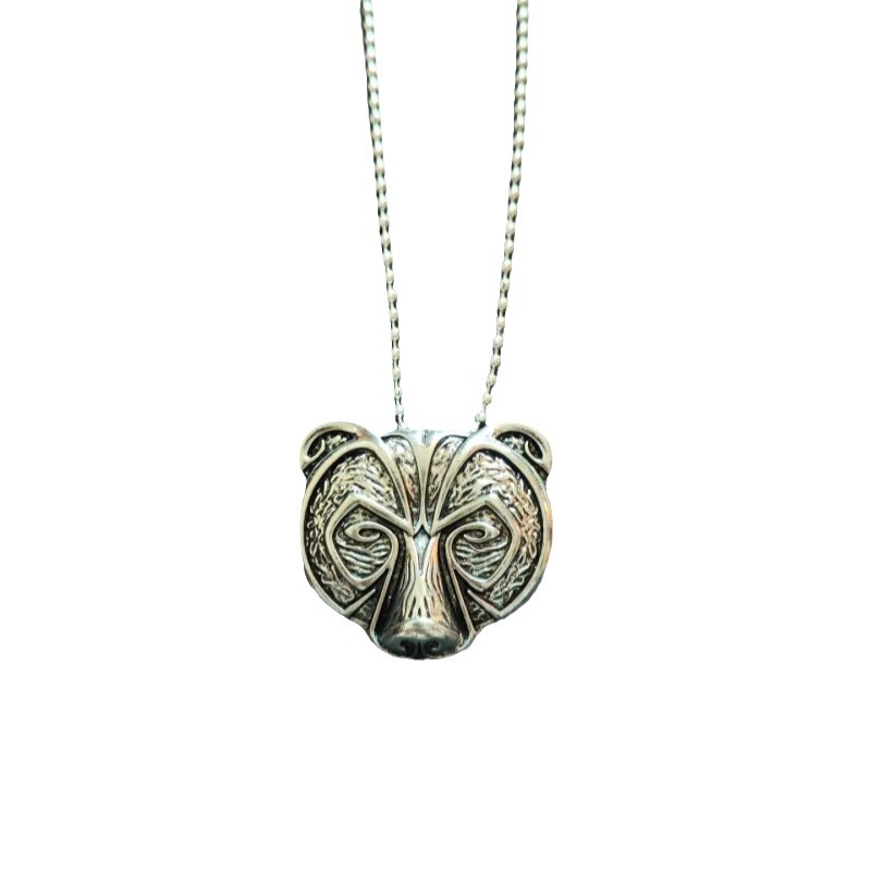 Fashionable personalized creative animal black bear head necklace for men's street punk pendant, versatile and_voghion.com