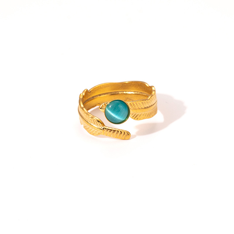 7g Weight 0.03µm Gold Plating Thickness Electroplated Gold Plating Process Golden Plated Plating Material Cat's Eye Stone Inlay Material Rings Classification 1 Piece Quantity Daily Occasion 201 Stainless Steel Material Tree Pattern Women's Gender IG Style Style Inlay Craft Wholesale Jewelry IG Style Feather Titanium Steel Natural Stone Gem Inlay Open Rings 18