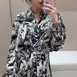 高端女装真丝衬衣衬衫图案100%真丝衬衫！双绉质定位山羊印花