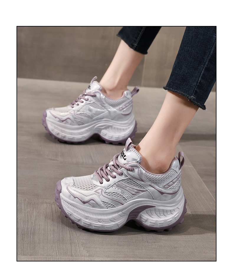 Giày sneaker nữ đế dày tăng chiều cao lưới thoáng khí — màu be chi tiết 13