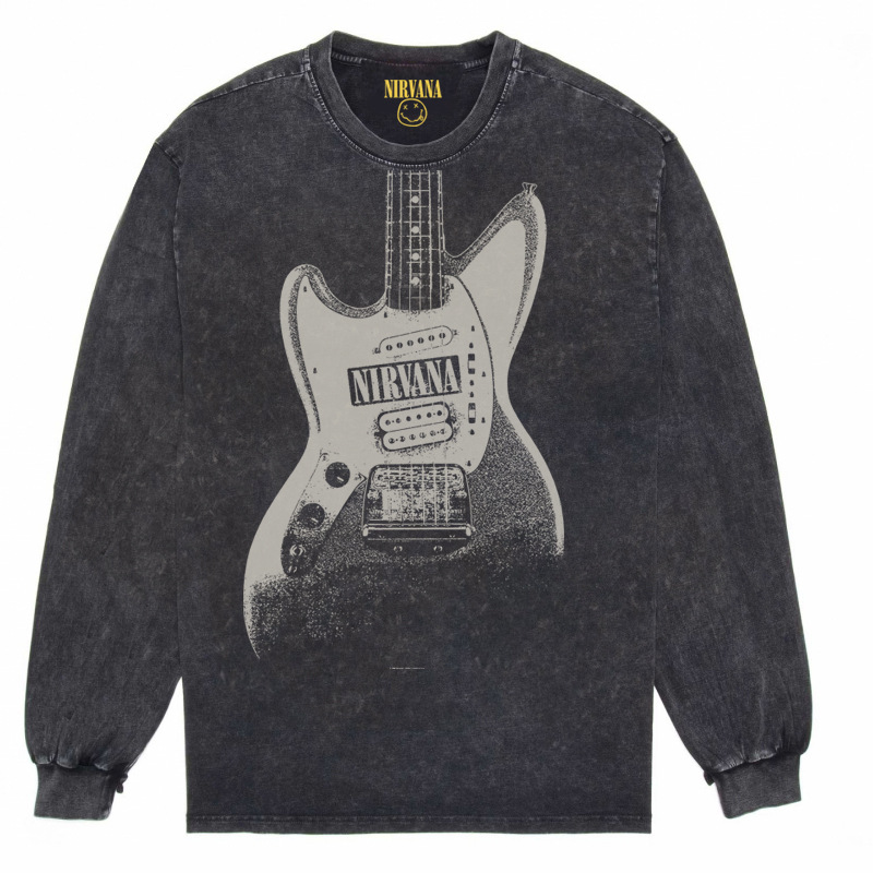 Nirvana Vintage American retro apenado rock punk angustiado lavado batik Camiseta de manga larga