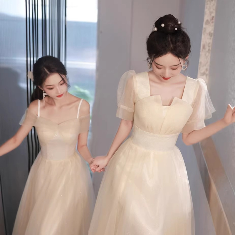 Champagne-Colored Bridesmaid Dresses 2026 New Summer Wedding Style for Petite Bridesmaids, Long Dresses Suitable for Everyday Wear