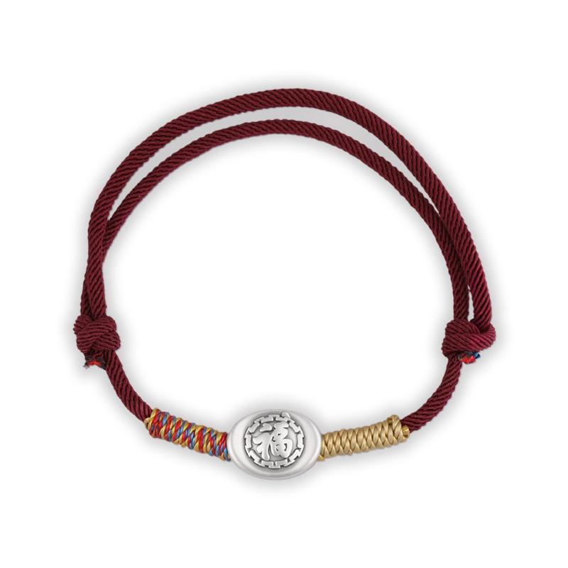 2025 nuevo 999 pie de plata Fu caracteres cuerdas de mano para hombres y mujeres año de la vida año de la serpiente tejido a mano pulsera de cuerda roja