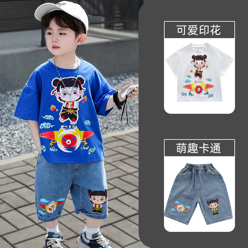 7855 ropa traje de verano para niños 2025 nueva ropa de dibujos animados ropa de verano para bebés pantalones cortos de manga corta para niños casuales
