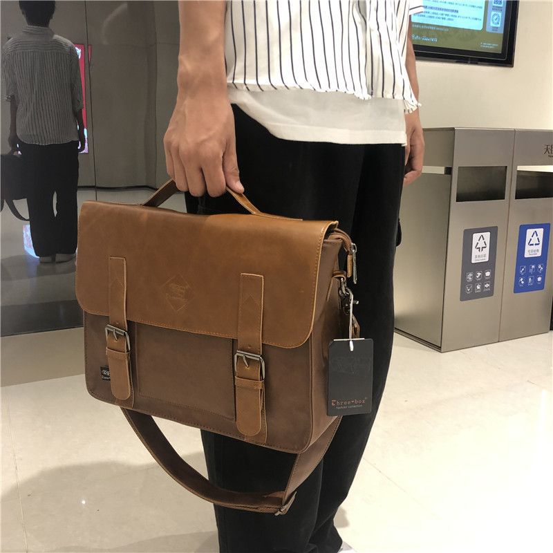 Threebox 한국 일본 남성 핸드백 빈티지 비즈니스 어깨 가방 여성 크로스 바디 문서 컴퓨터 가방
