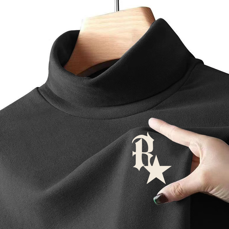 Directo de fábrica de color puro simple de gama alta de terciopelo a prueba de frío cálido medio cuello alto ropa interior hombres otoño camiseta superior