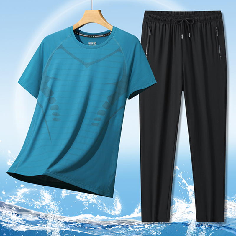 Super tamaño de hielo para hombres verano delgado cuello redondo de manga corta para hombres acondicionamiento rápido seco para correr moda