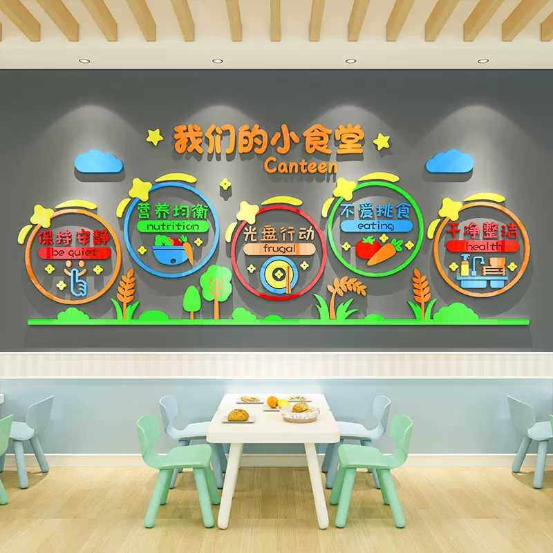 食堂节约粮食文化标语墙贴餐厅布置幼儿园托管班环保创意主题装饰