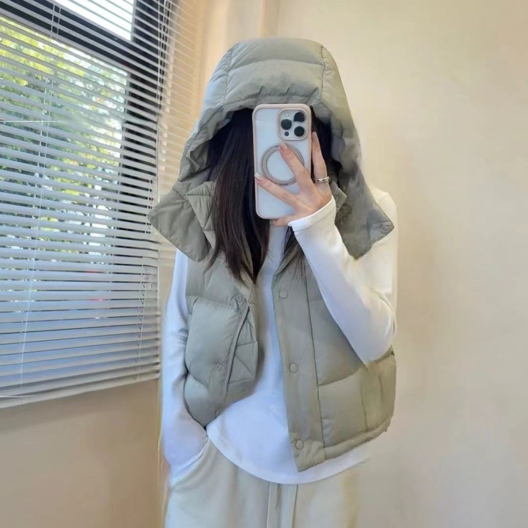 lulu Yarn vibration现货马甲泡芙羽绒服女 背心连帽运动冬季外套