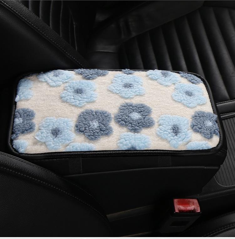 2026 New Floral Lamb Wool Car Armrest Box Mat in Passionate Red