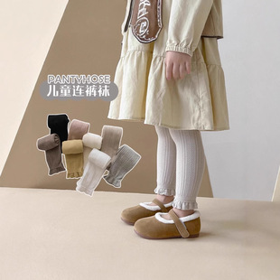 Girls' Leggings for Spring and Autumn, Wheat Ear Pattern Tights, Solid Color Children's New Nine-Point Pants, Fashionable and Versatile High-Waisted