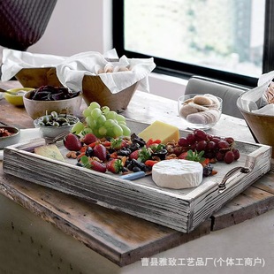 Retro Wooden Portable Tray Home Cooked Food Fruit Snack Tray Hotel Dessert Wine Decoration Tray