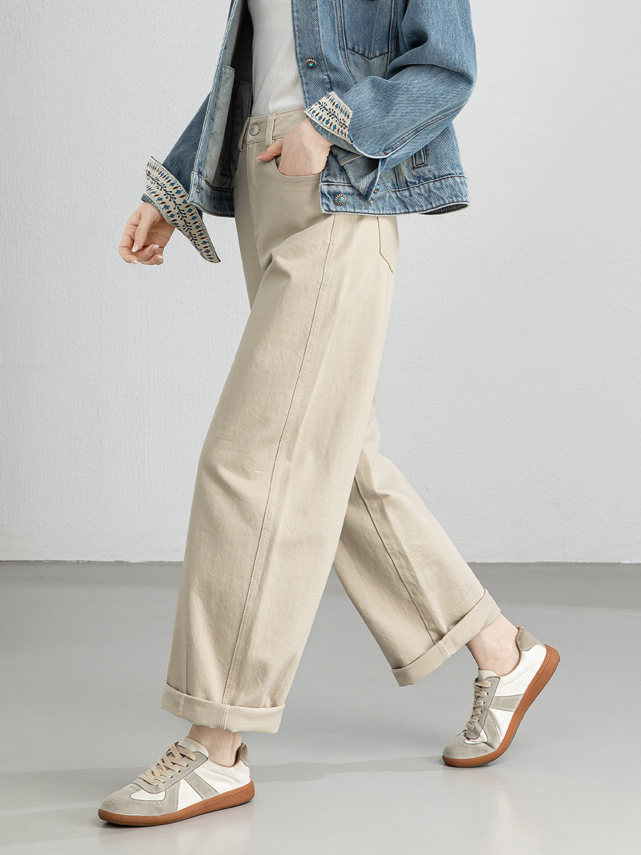 Quần jean nữ ống rộng cạp cao dáng suông vải denim wash nhẹ — Tên