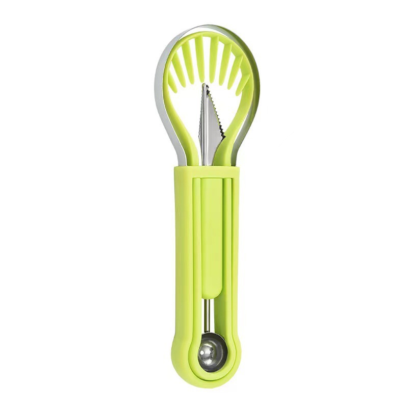 Hot selling three-in-one fruit cutter stainless steel multi-purpose fruit baller portable fruit scooping kitchen gadget