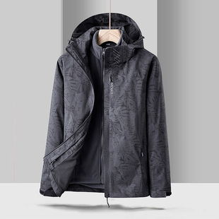 Popular Outdoor Three-In-One Jacket Camouflage Couple Mountaineering Suit Thickened Removable Windproof and Waterproof Outer Hood