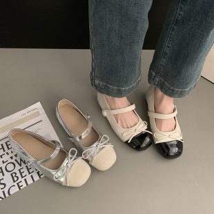 Fashionable Elegant Bow Silver Shallow Mouth Flats Shoes for Women Summer 2025 New Korean Style Small Fragrant Style Mary Jane Shoes
