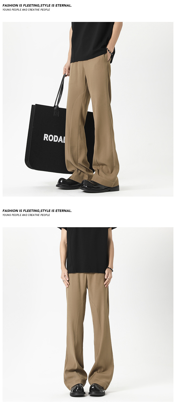 Casual Black Drapey Trousers For Men Loose Fit Slightly Flared_voghion.com