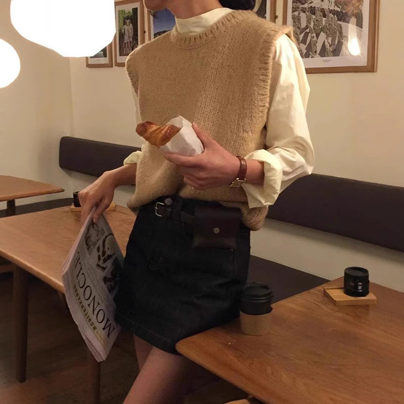 Now H Pure Color Round Neck Vest Knitwear Women's 2025 Spring Korean Style Layered Work Clothing Top Overta*E