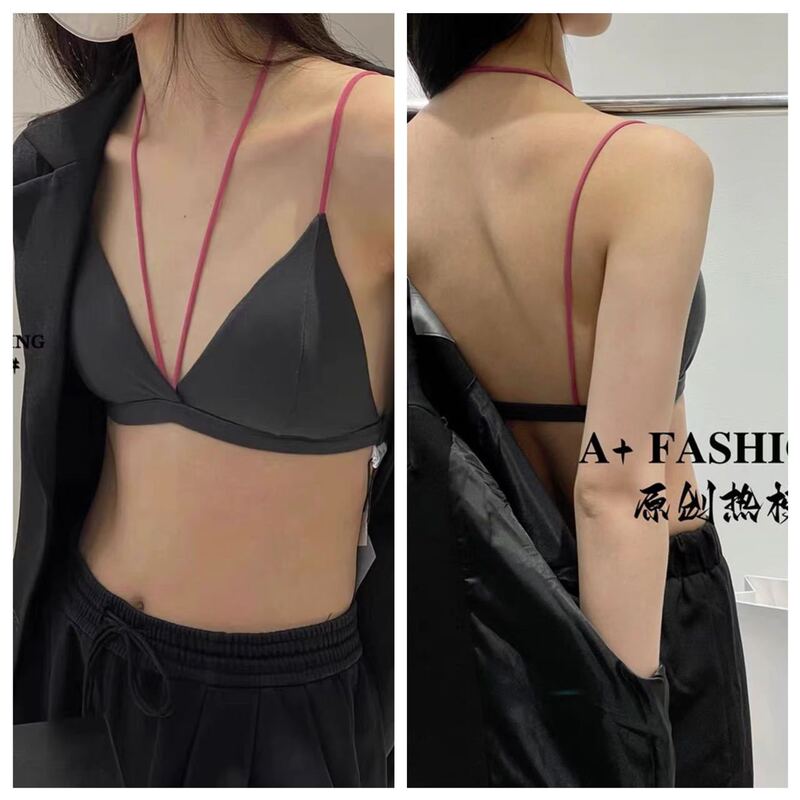 6019 # French-Style New Color-Block Halter Neck Bra Without Underwire, Triangle Cup, Thin and Sexy Women's Lingerie 6019 # French-Style New Color-Block Halter Neck Bra Without Underwire, Triangle Cup, Thin and Sexy Women's Lingerie