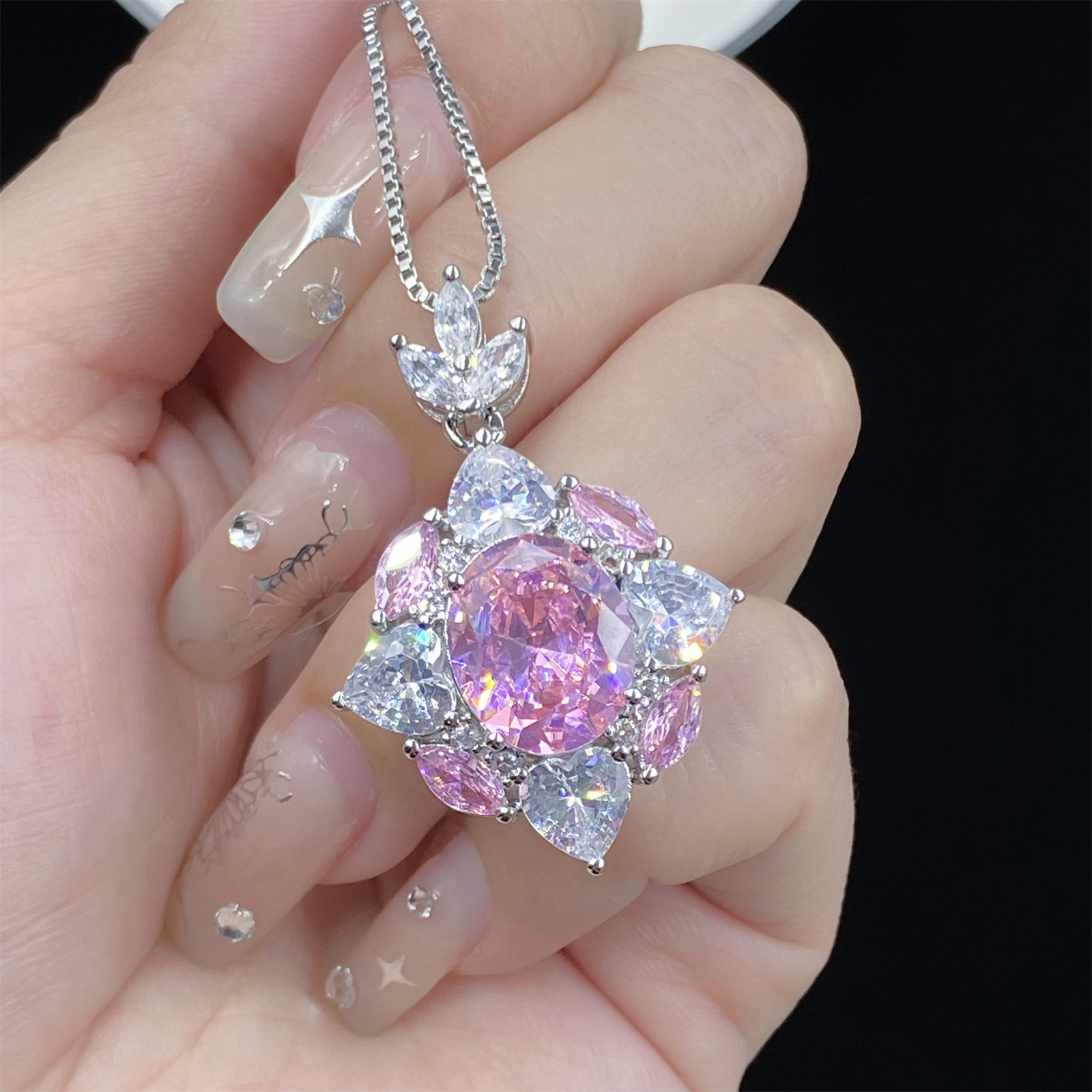 Fuchsia tourmaline elegant pendant with zircon