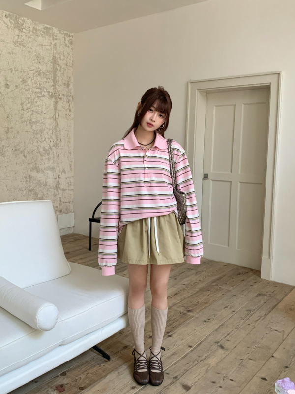 GAGD 条纹撞色polo衫宽松M*U系长袖T恤 2025秋季休闲百搭上衣女|undefined