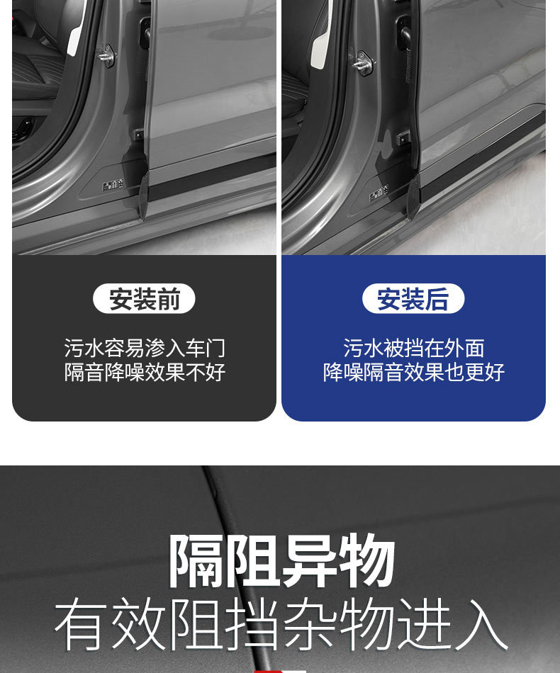 Pole krypton 001/007/7X car sealing strip B- pillar door sound insulation strip door seam windproof rubber strip noise reduction car supplies