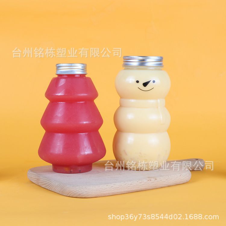 500mlPET botella de plástico árbol de Navidad muñeco de nieve leche botella de té rojo neto bebida botella de leche taza de té muñeco de nieve jugo botella de comida
