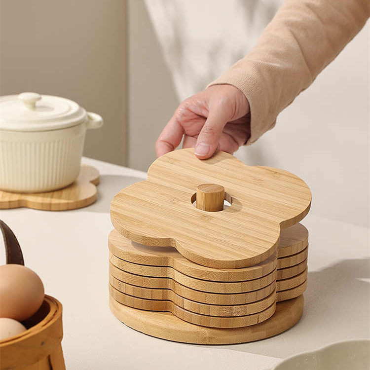Tapete Aislante Térmico en Forma de Flor para Fácil Manejo, Tazón para Huevos al Vapor, Resistente a Altas Temperaturas, Tapete de Bambú Antiescaldante, Tapete de Comedor para el Hogar al por Mayor