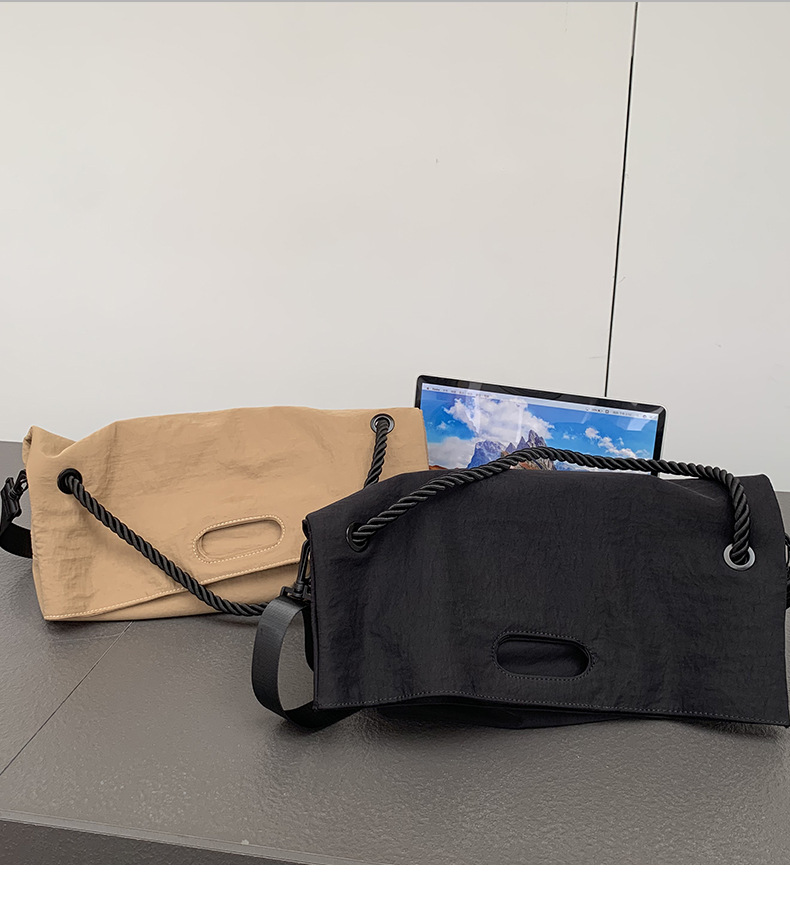 Casual bag women's trendy Oxford fabric large capacity single shoulder large bag wide shoulder strap simple woven tote bag_voghion.com