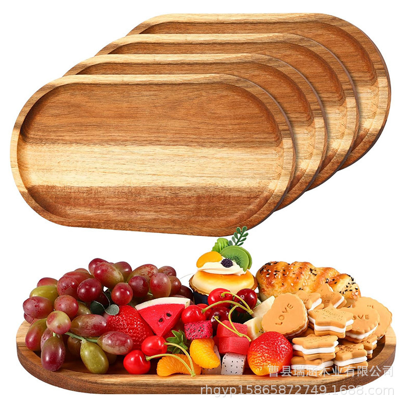 Acacia Wooden Serving Tray Oval Rustic Wooden Plate Large Decorative Food Bread Fruit Cooked Cheese Plate