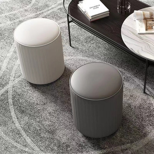 Simple and Luxurious Dressing Stool, Leather Stool, Round Stool, Soft Sitting Home Bedroom Makeup Stool, Living Room Sofa Footrest, Shoe Changing Stool