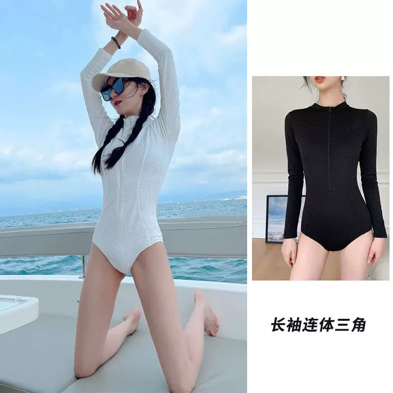 泳衣女夏2023新款长袖防晒超仙韩国ins连体显瘦遮肚泡温泉游泳装