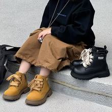 女童小黄靴2025春秋新款软底真皮男童时装马丁靴中大童休闲短靴潮