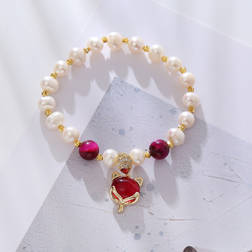 Brand New Simple and Versatile Natural Irregular Pearl Bracelet with Agate Stone, Attracting Love and Good Fortune Fox Bracelet, Wholesale