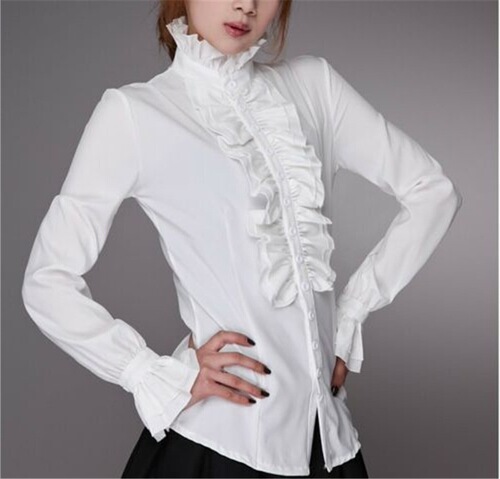 Ruffled Slim Fit Flared Long Sleeve Shirt